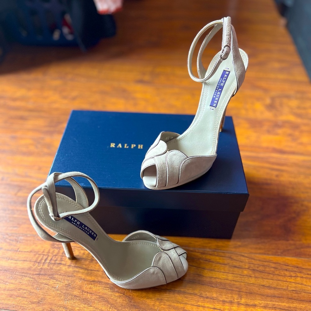 Ralph Lauren jerra suede metallic detail heels